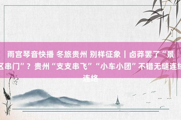 雨宫琴音快播 冬旅贵州 别样征象｜卤莽罢了“景区串门”？贵州“支支串飞”“小车小团”不错无缝连络