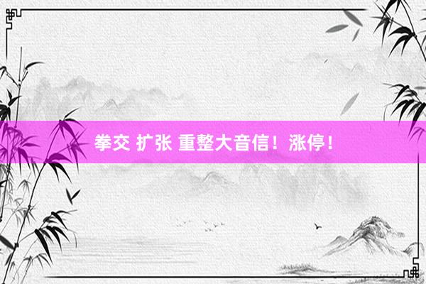拳交 扩张 重整大音信！涨停！