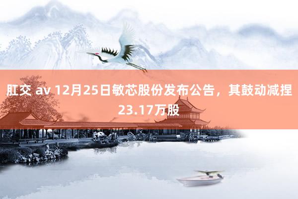 肛交 av 12月25日敏芯股份发布公告，其鼓动减捏23.17万股