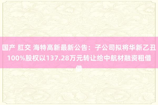 国产 肛交 海特高新最新公告：子公司拟将华新乙丑100%股权以137.28万元转让给中航材融资租借