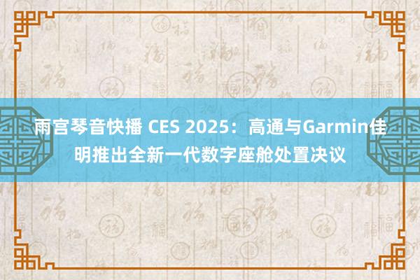 雨宫琴音快播 CES 2025：高通与Garmin佳明推出全新一代数字座舱处置决议