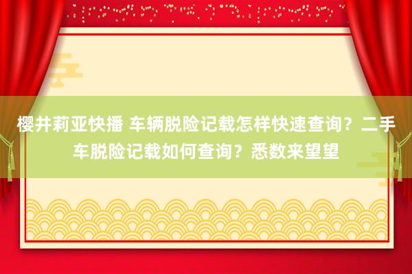樱井莉亚快播 车辆脱险记载怎样快速查询？二手车脱险记载如何查询？悉数来望望