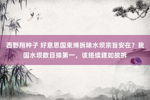 西野翔种子 好意思国束缚拆除水坝宗旨安在？我国水坝数目排第一，该络续建如故拆