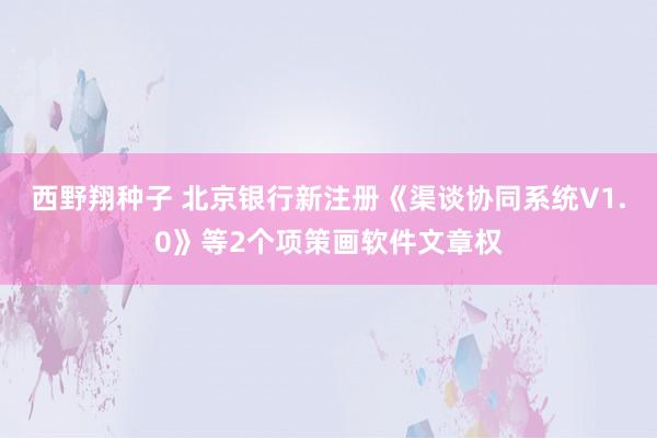 西野翔种子 北京银行新注册《渠谈协同系统V1.0》等2个项策画软件文章权