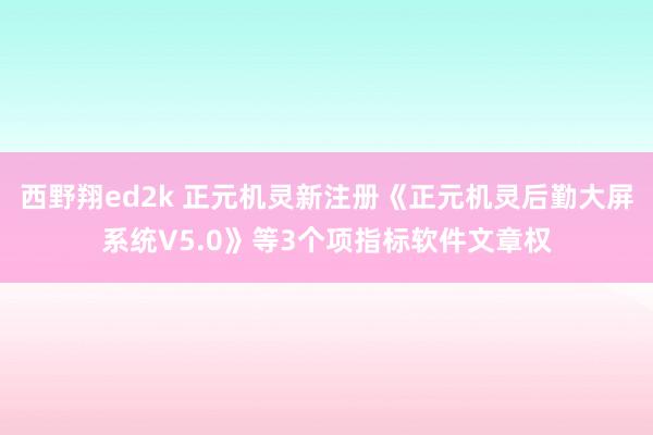 西野翔ed2k 正元机灵新注册《正元机灵后勤大屏系统V5.0》等3个项指标软件文章权