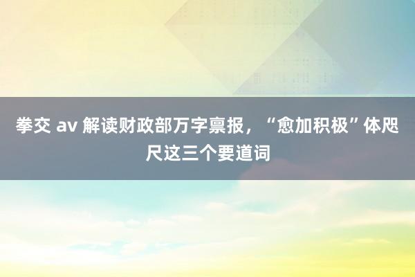 拳交 av 解读财政部万字禀报，“愈加积极”体咫尺这三个要道词