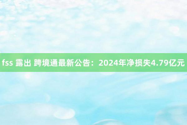 fss 露出 跨境通最新公告：2024年净损失4.79亿元