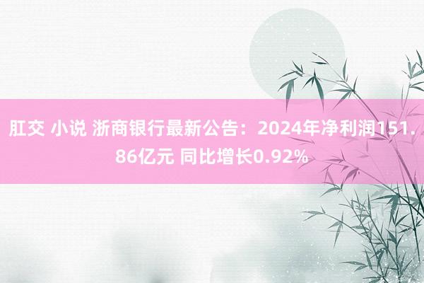 肛交 小说 浙商银行最新公告：2024年净利润151.86亿元 同比增长0.92%