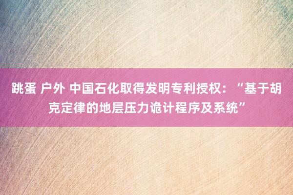 跳蛋 户外 中国石化取得发明专利授权：“基于胡克定律的地层压力诡计程序及系统”