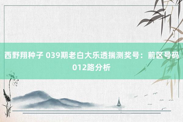 西野翔种子 039期老白大乐透揣测奖号：前区号码012路分析